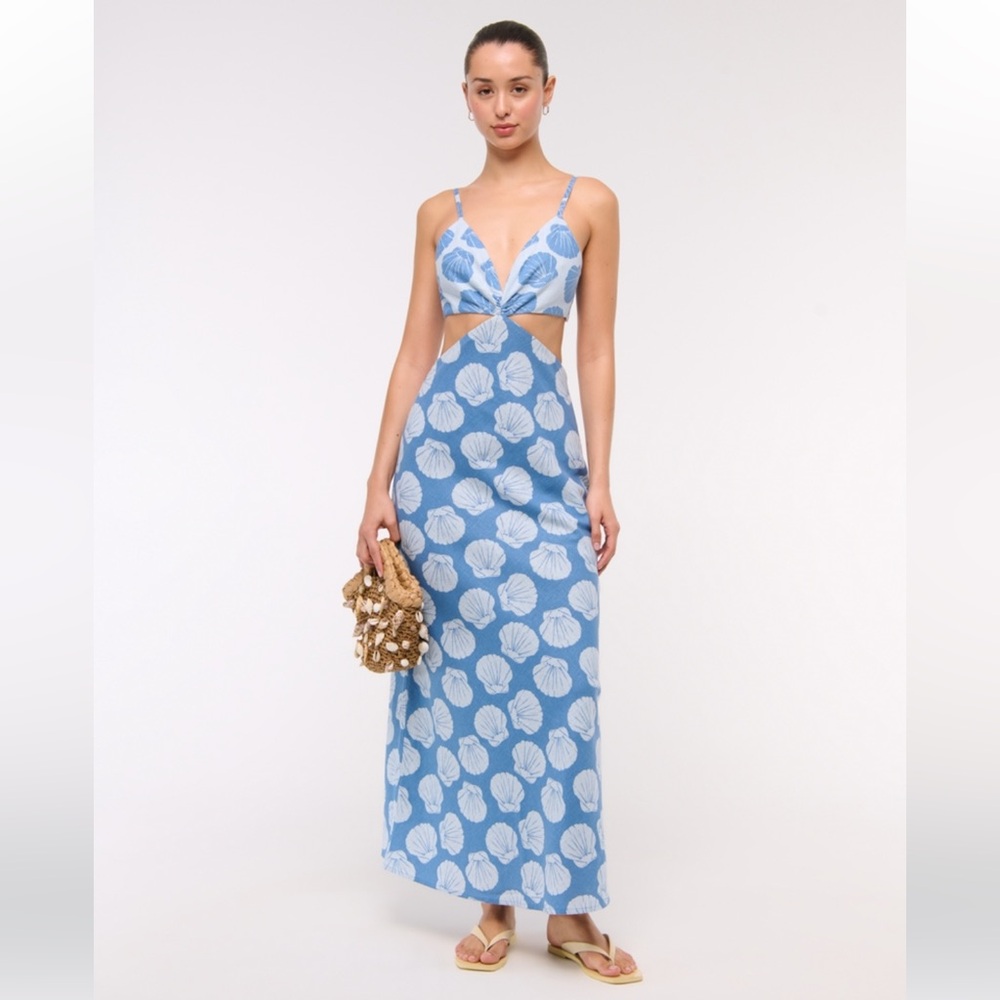 Abercrombie Cut Out Blue Shell Print Maxi Dress